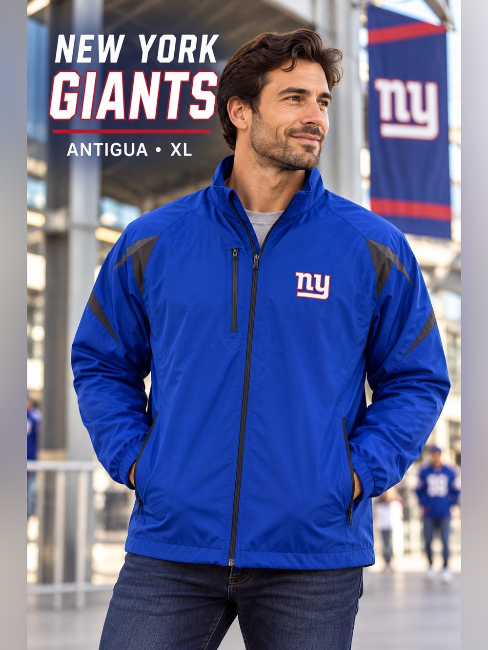 Antigua NFL New York Giants Game Day Full Zip Jacket Blue Men’s Size XL Tailgate